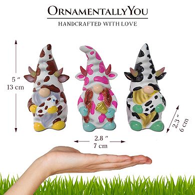 Endearing Cow Gnome Trio Mini Statue Set of Three, 5" Miniature Figurine and Unique Farm Resin