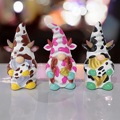 Endearing Cow Gnome Trio Mini Statue Set of Three, 5" Miniature Figurine and Unique Farm Resin