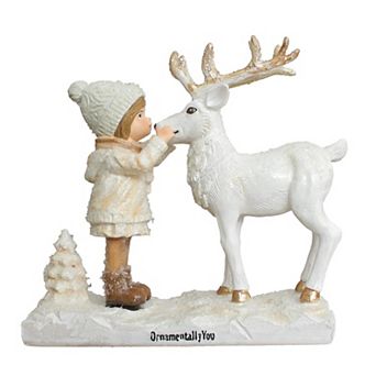 Charming Deer and Little Girl Figurine, 7.5" Vintage Christmas Garden Statue