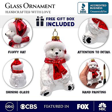 Classic White Polar Bear Glass Christmas Ornament