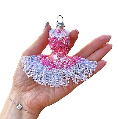 Classic Ballerina Dress Handcrafted Glass Ornament, Ballet Dancer Gift