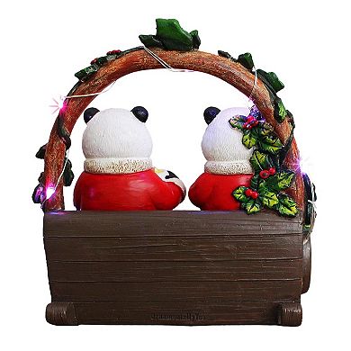 Nostalgic Panda Duo Festive Lighted Figurine, 6" LED Christmas Bear Statue