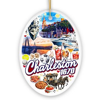 Historically Vibrant Charleston Ornament, Coastal City South Carolina Christmas Gift, Oval
