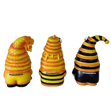 Buzzy Trio Set of Three Bumble Bee Gnome Figurines, 6" Tiered Tray Home or Garden Decoration