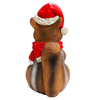Charming Chipmunk with Santa Hat Figurine, 5" Playful Christmas Rodent Garden Statue