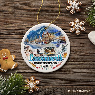 Picturesque Leavenworth Town in the Cascade Mountains Ornament, Washington State Souvenir, Version 2