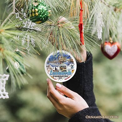 Picturesque Leavenworth Town in the Cascade Mountains Ornament, Washington State Souvenir, Version 2