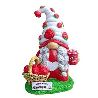 Charming Homestead Strawberry Gnome Garden Statue, 9.5" Farmhouse Style Unique Fruit Home Decor