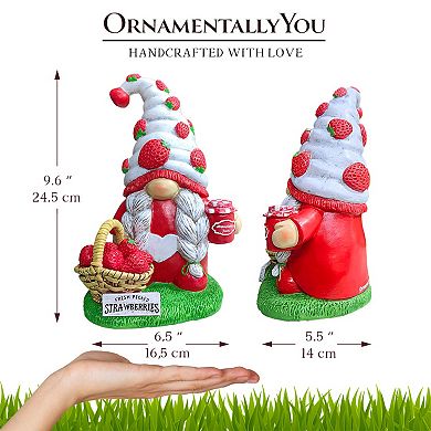 Charming Homestead Strawberry Gnome Garden Statue, 9.5" Farmhouse Style Unique Fruit Home Decor