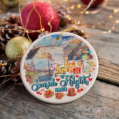 Artistic Lively Seaside Heights Ornament, New Jersey Festive Beach Paradise Christmas Decor, Circle