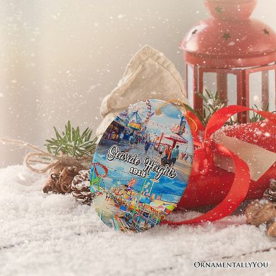 Artistic Lively Seaside Heights Ornament, New Jersey Festive Beach Paradise Christmas Decor, Oval