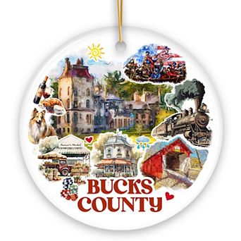 Artistic Bucks County Pennsylvania Vintage Ornament with Historical Scenery and Art