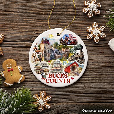 Artistic Bucks County Pennsylvania Vintage Ornament with Historical Scenery and Art