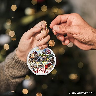 Artistic Bucks County Pennsylvania Vintage Ornament with Historical Scenery and Art