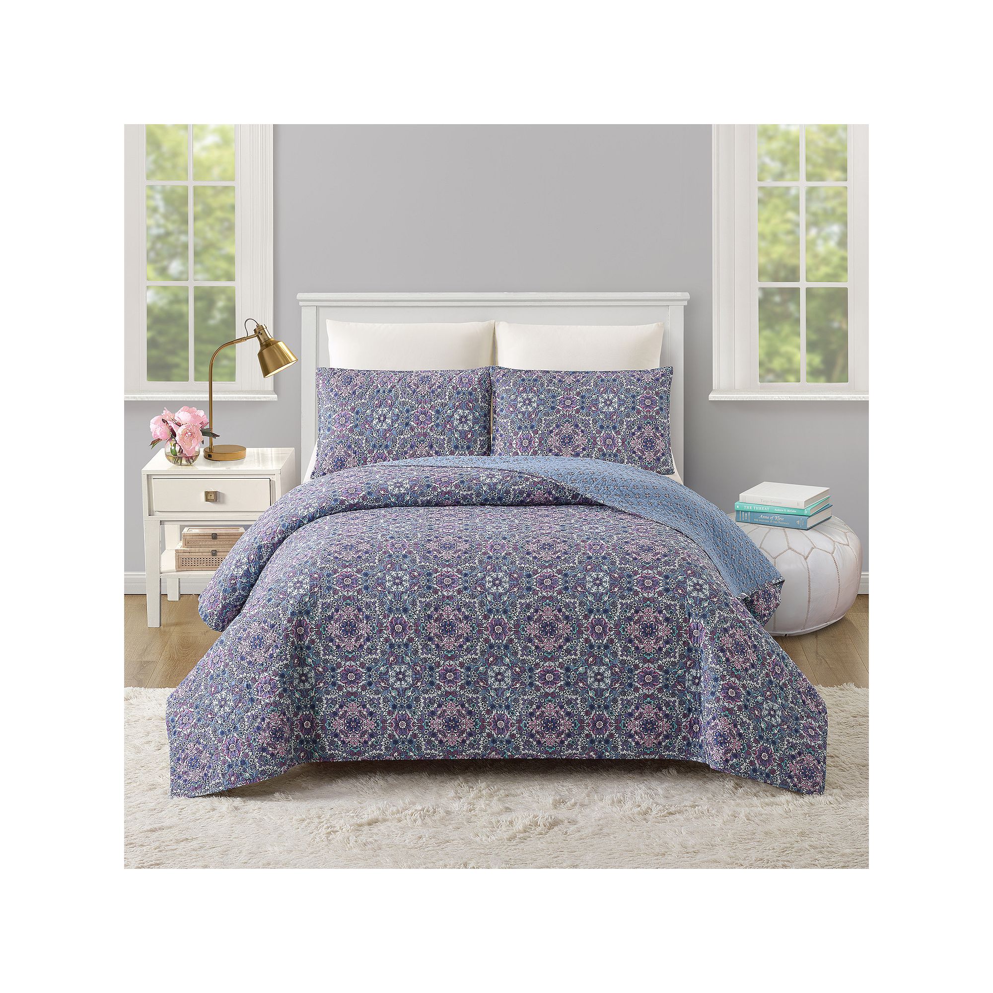 Modern Heirloom Lavender Florals Quilt Set, Purple