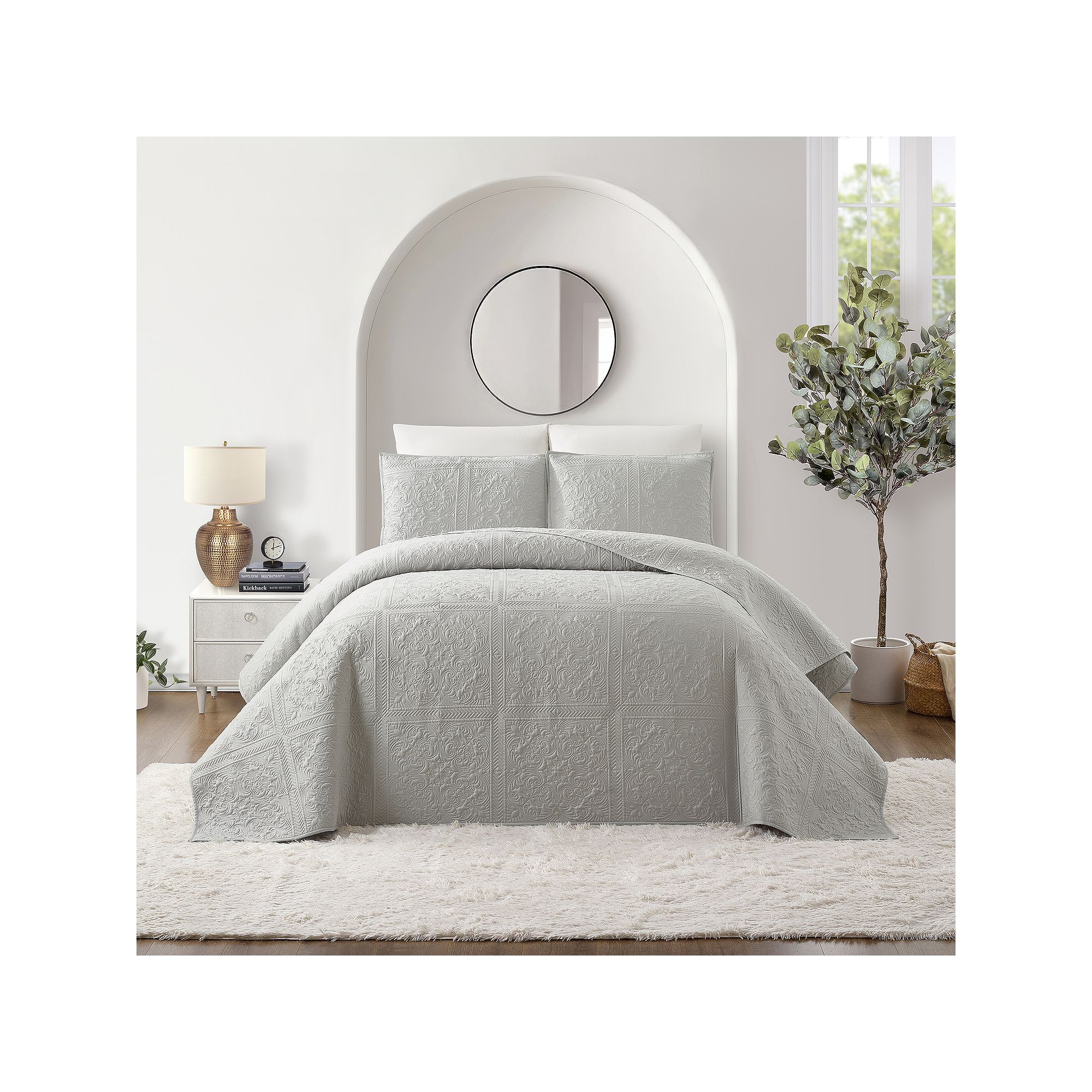 Modern Heirloom Solid Stitch Bedspread Set, Gray