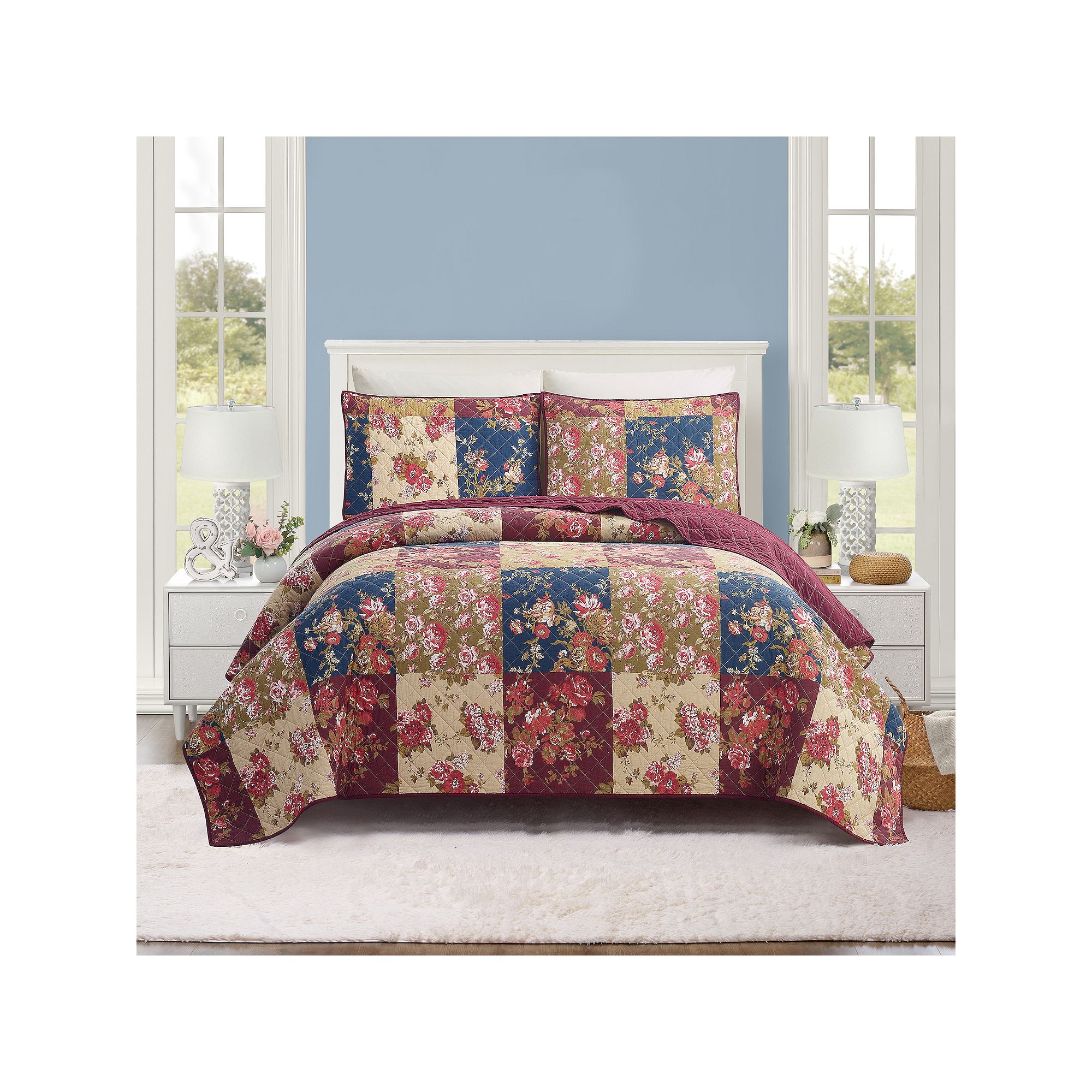 Modern Heirloom Germaine Quilt Set with Shams, Red