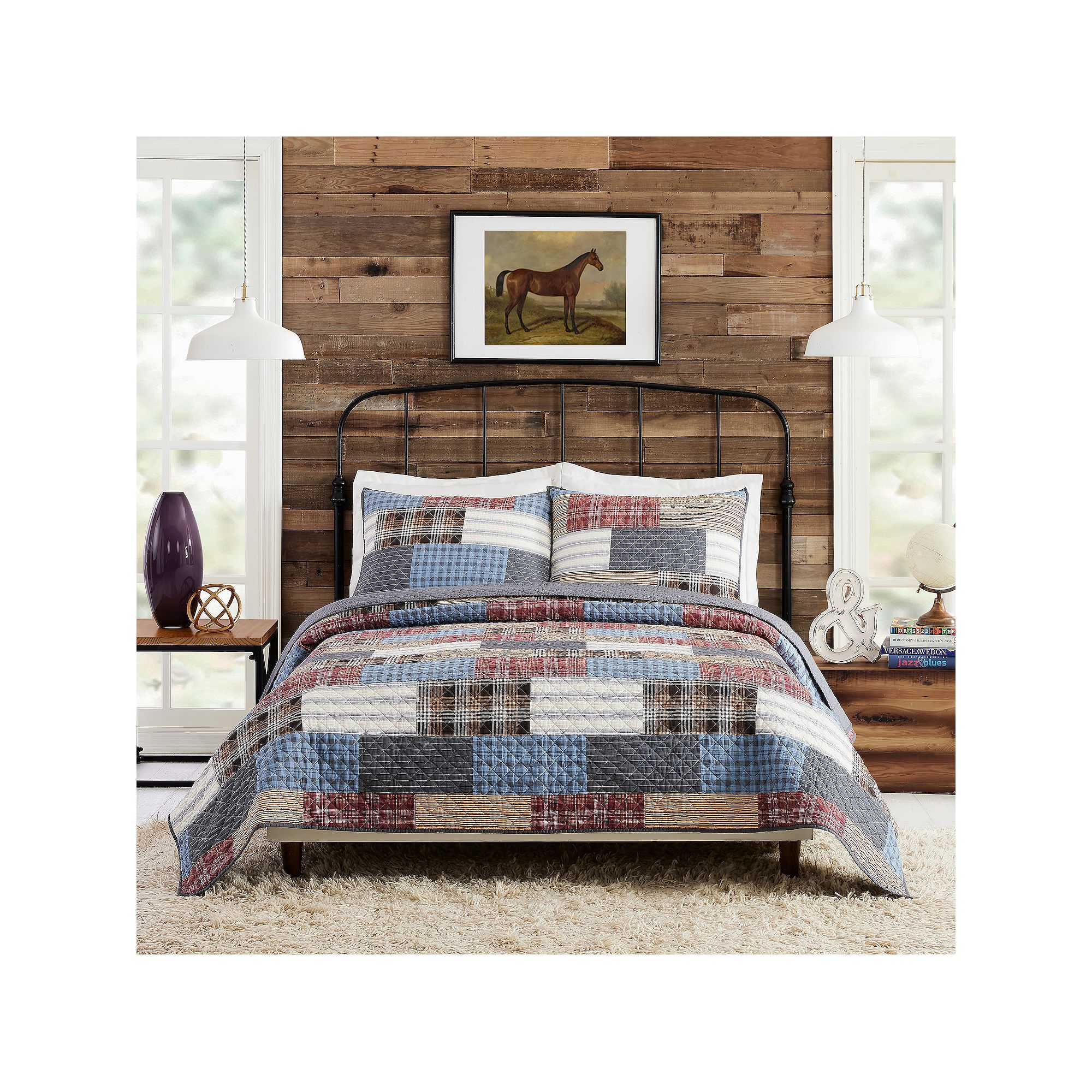Modern Heirloom Cabin Quilt Set, Blue