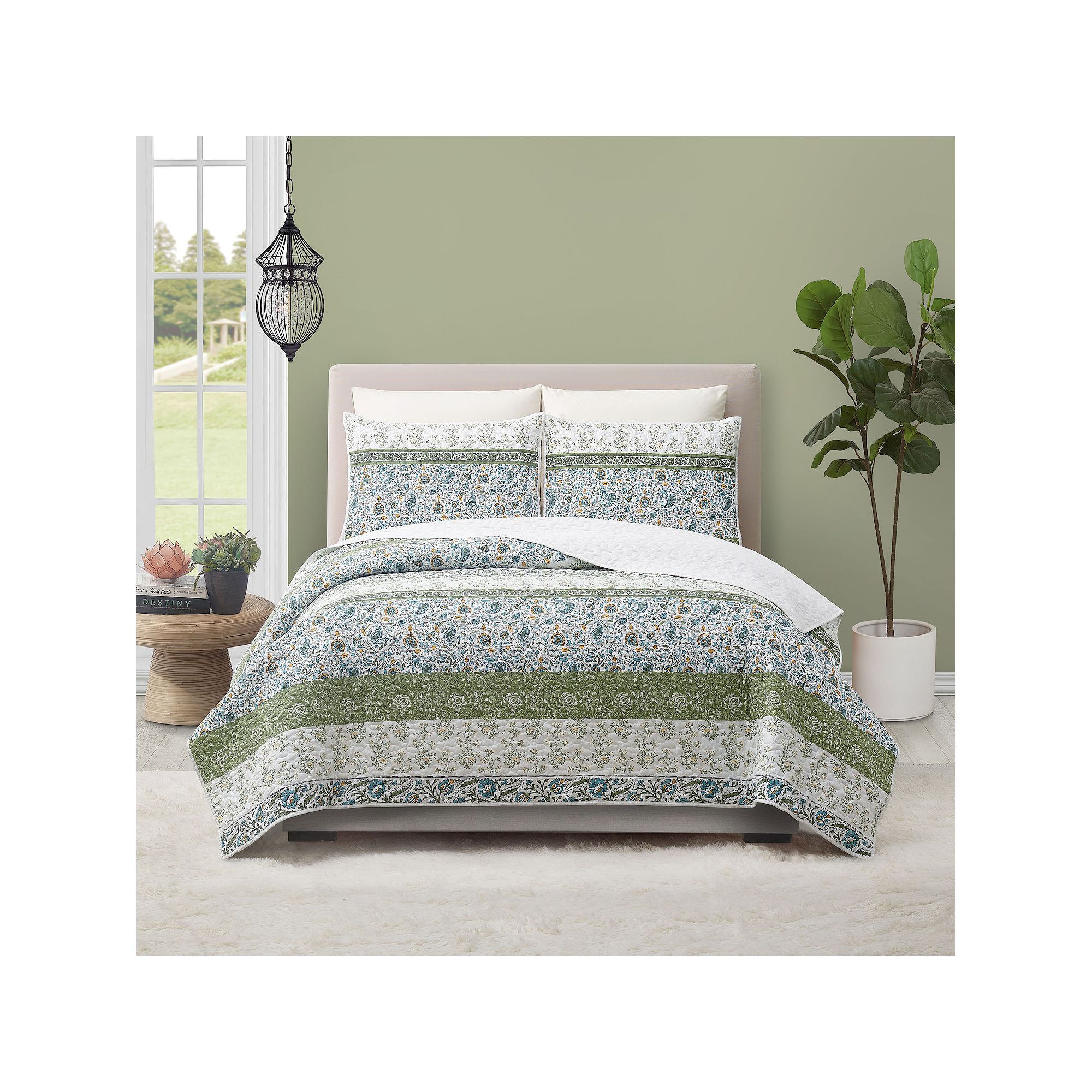 Modern Heirloom Marseille Quilt Set with Shams, Blue