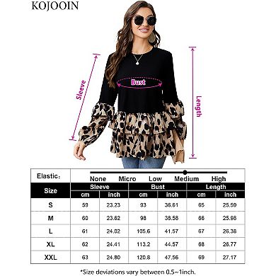 Women's Long Sleeve Ruffles Tunic Leopard Print Tops Babydoll Peplum Blouses