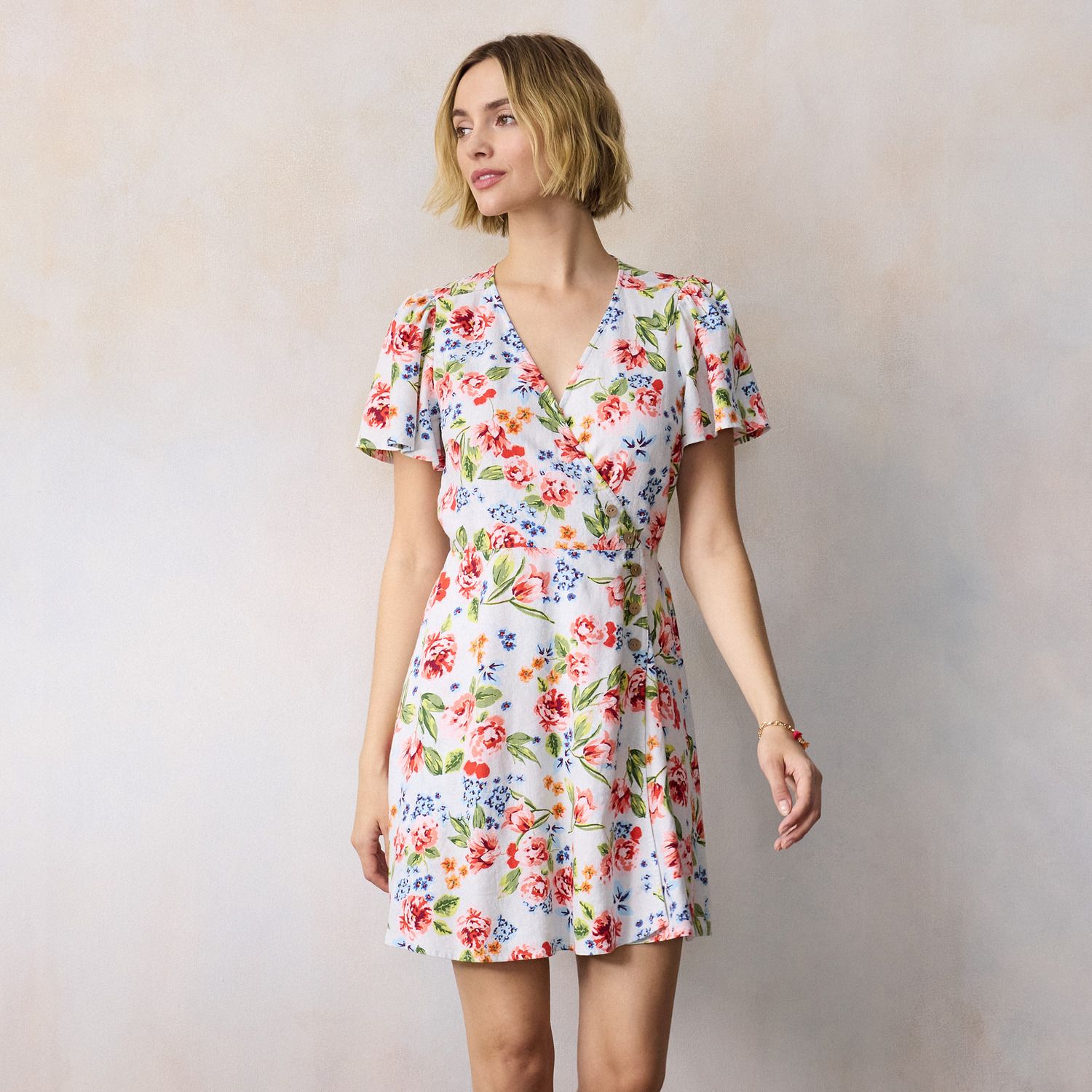 Женские платья LC Lauren Conrad Petite LC Lauren Conrad Button Wrap Mini Dress