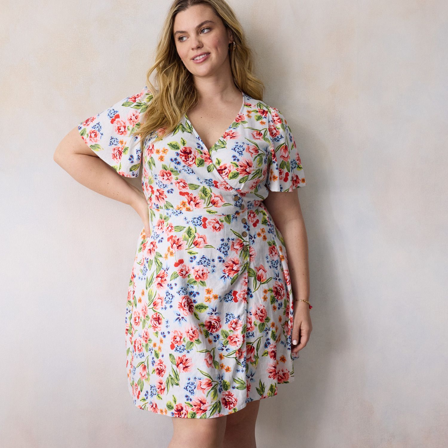 Женские платья LC Lauren Conrad Plus Size LC Lauren Conrad Button Wrap Mini Dress