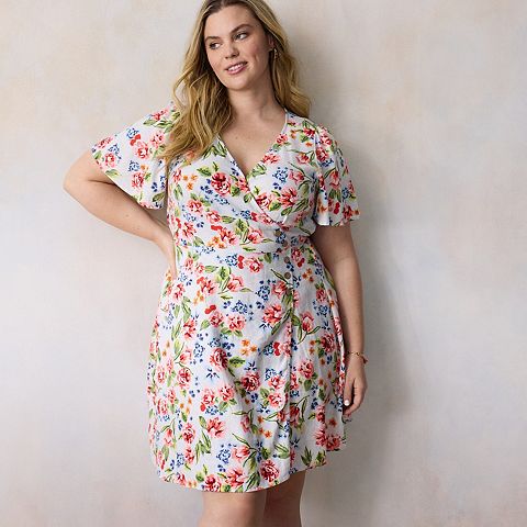 Женские платья LC Lauren Conrad Plus Size LC Lauren Conrad Button Wrap Mini Dress