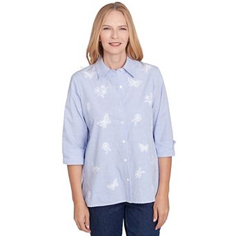 Women's Alfred Dunner Striped Woven Butterfly Button Down Top