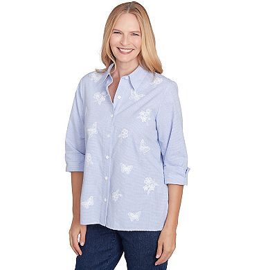 Women's Alfred Dunner Striped Woven Butterfly Button Down Top