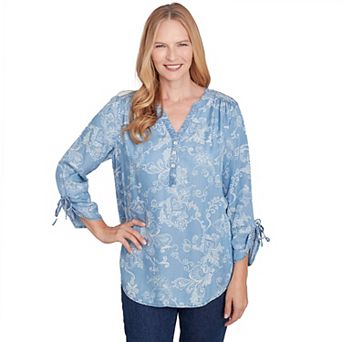 Women's Alfred Dunner Super Soft V-Neck Henley Top