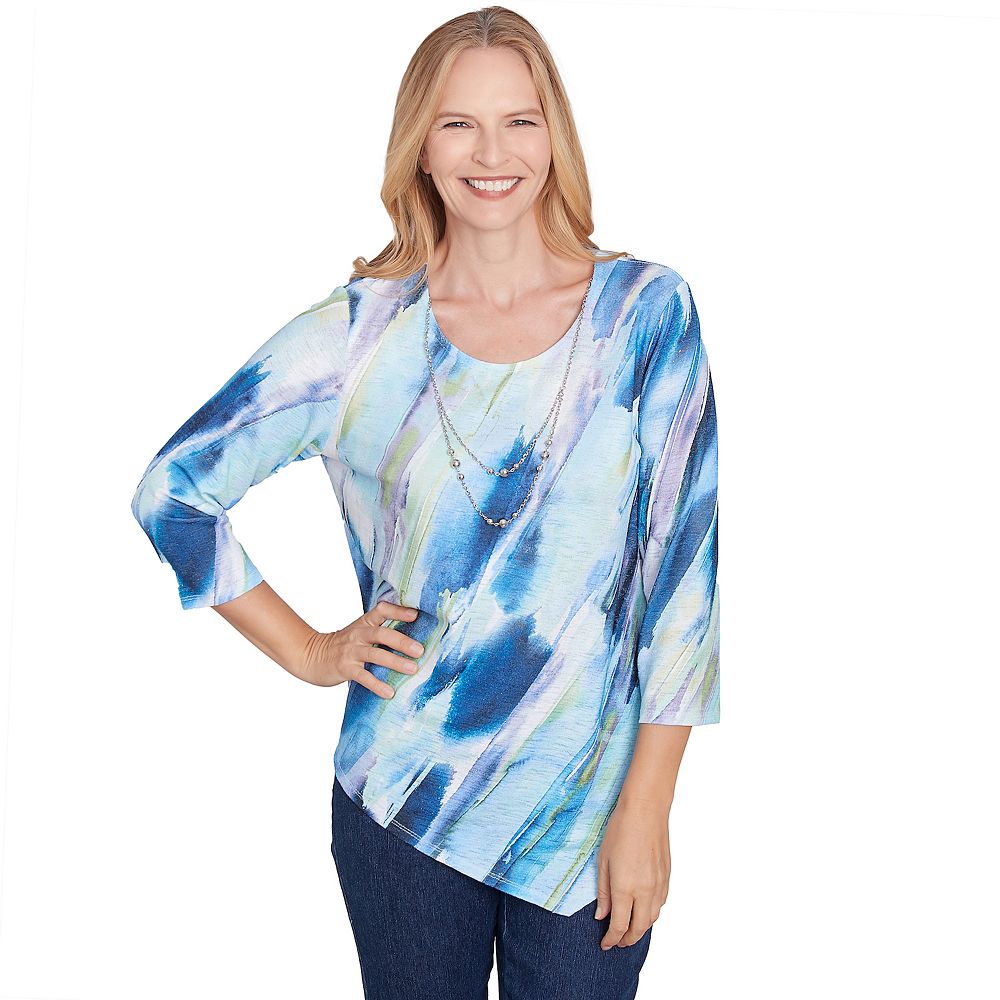 Alfred Dunner Geometric Sharkbite Hem Top with Necklace
