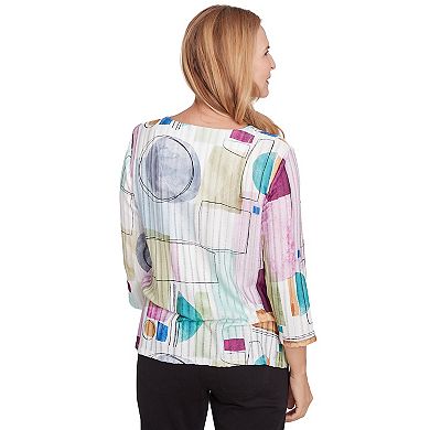 Women's Alfred Dunner Geometric V-Neck Three Quarter Sleeve Top