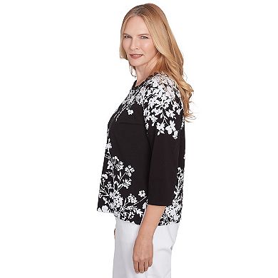Women's Alfred Dunner Asymmetric Floral Monotone Top