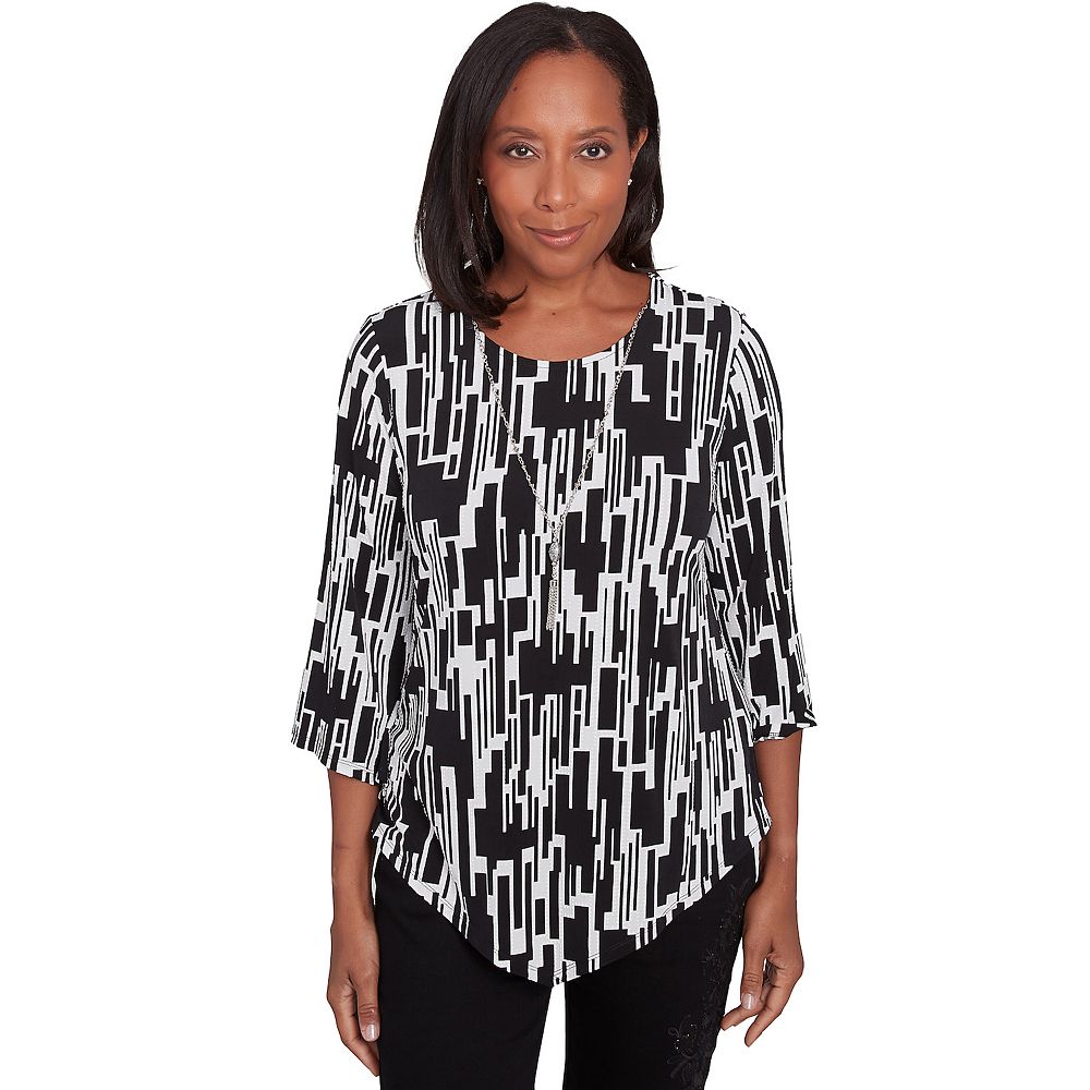 Alfred Dunner Geometric Sharkbite Hem Top with Necklace - Plus main image 1