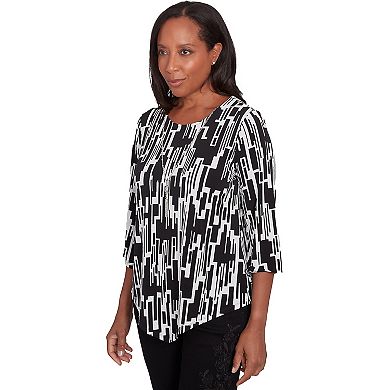 Women's Alfred Dunner Vertical Geometric Top with Necklace