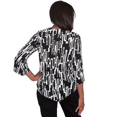 Women's Alfred Dunner Vertical Geometric Top with Necklace