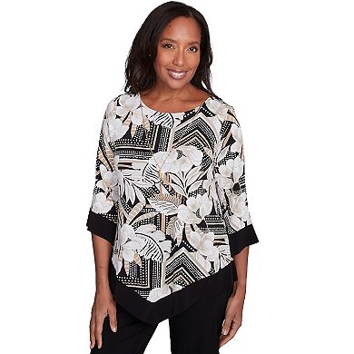 Women's Alfred Dunner Floral Geometric Crewneck Top with Necklace