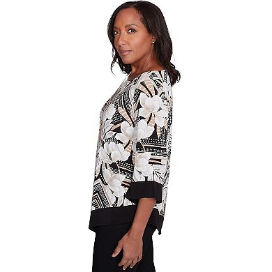 Women's Alfred Dunner Floral Geometric Crewneck Top with Necklace