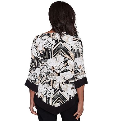 Women's Alfred Dunner Floral Geometric Crewneck Top with Necklace