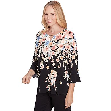 Women's Alfred Dunner Falling Flower Beaded Split Neck Top