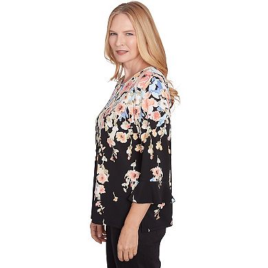 Women's Alfred Dunner Falling Flower Beaded Split Neck Top