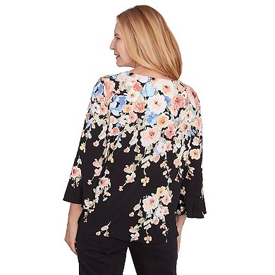 Women's Alfred Dunner Falling Flower Beaded Split Neck Top