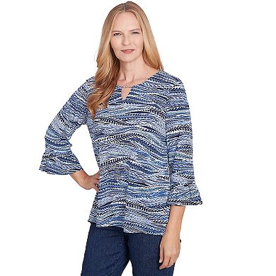 Women's Alfred Dunner Beaded Split Neck Feathers Top