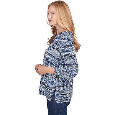 Women's Alfred Dunner Beaded Split Neck Feathers Top