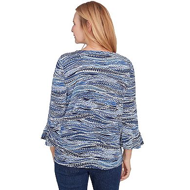 Women's Alfred Dunner Beaded Split Neck Feathers Top