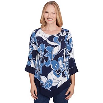 Women's Alfred Dunner Abstract Bold Floral Patchwork Top with Necklace