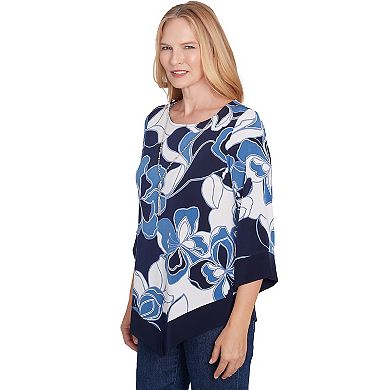 Women's Alfred Dunner Abstract Bold Floral Patchwork Top with Necklace