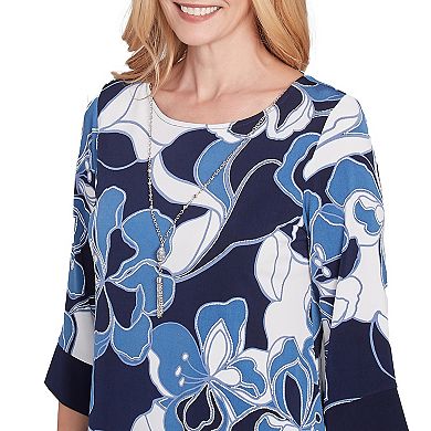 Women's Alfred Dunner Abstract Bold Floral Patchwork Top with Necklace