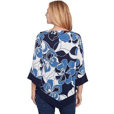 Women's Alfred Dunner Abstract Bold Floral Patchwork Top with Necklace