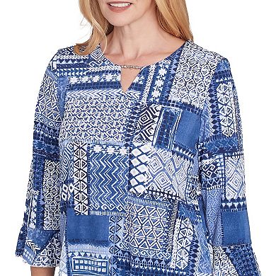 Women's Alfred Dunner Beaded Splitneck Patchwork Top